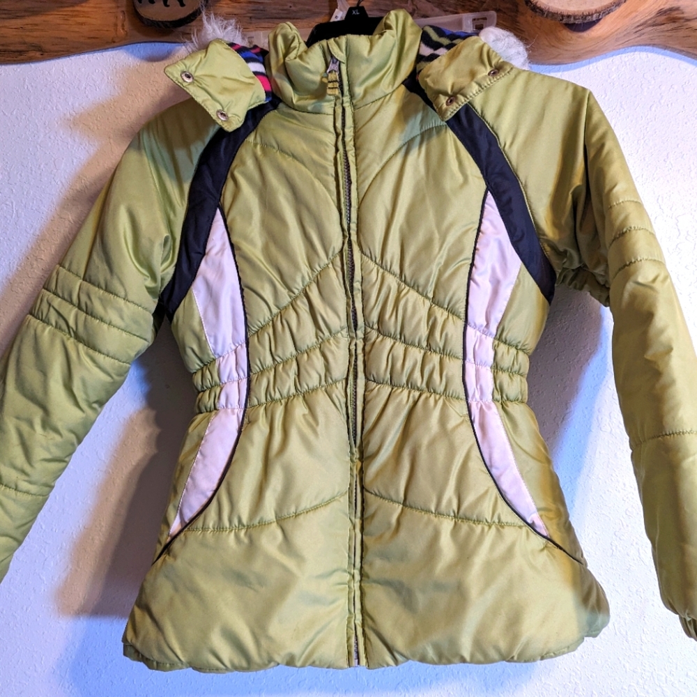 London Fog Girls Green Bubble Jacket With Detachable Hood Size Large 14-…